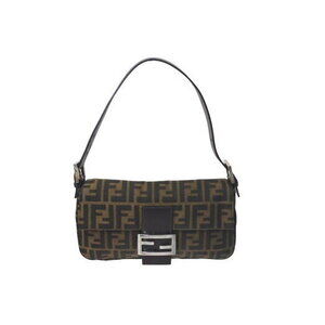 FENDI Mamma Bucket Hobo Shoulder Bag Zucca Canvas Brown Leather